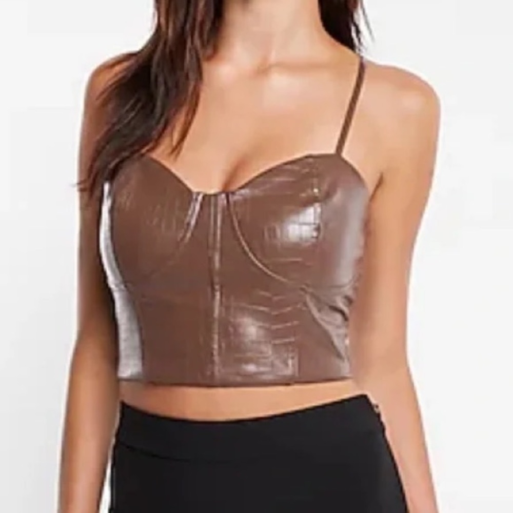 Express Brown Faux Leather Cropped Top